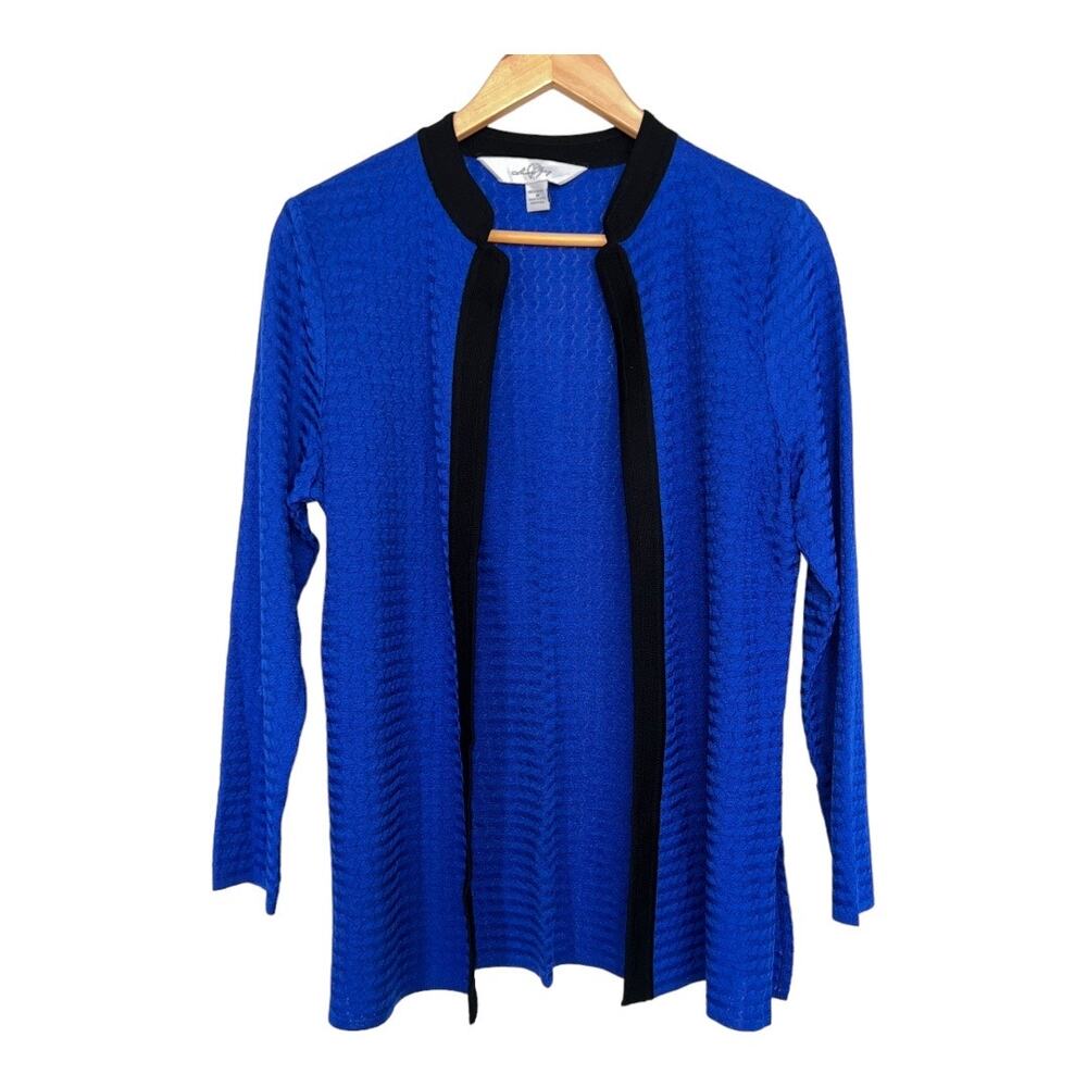 Ming Wang Open Cardigan Knit Jacket Cobalt Blue Black Size Medium
